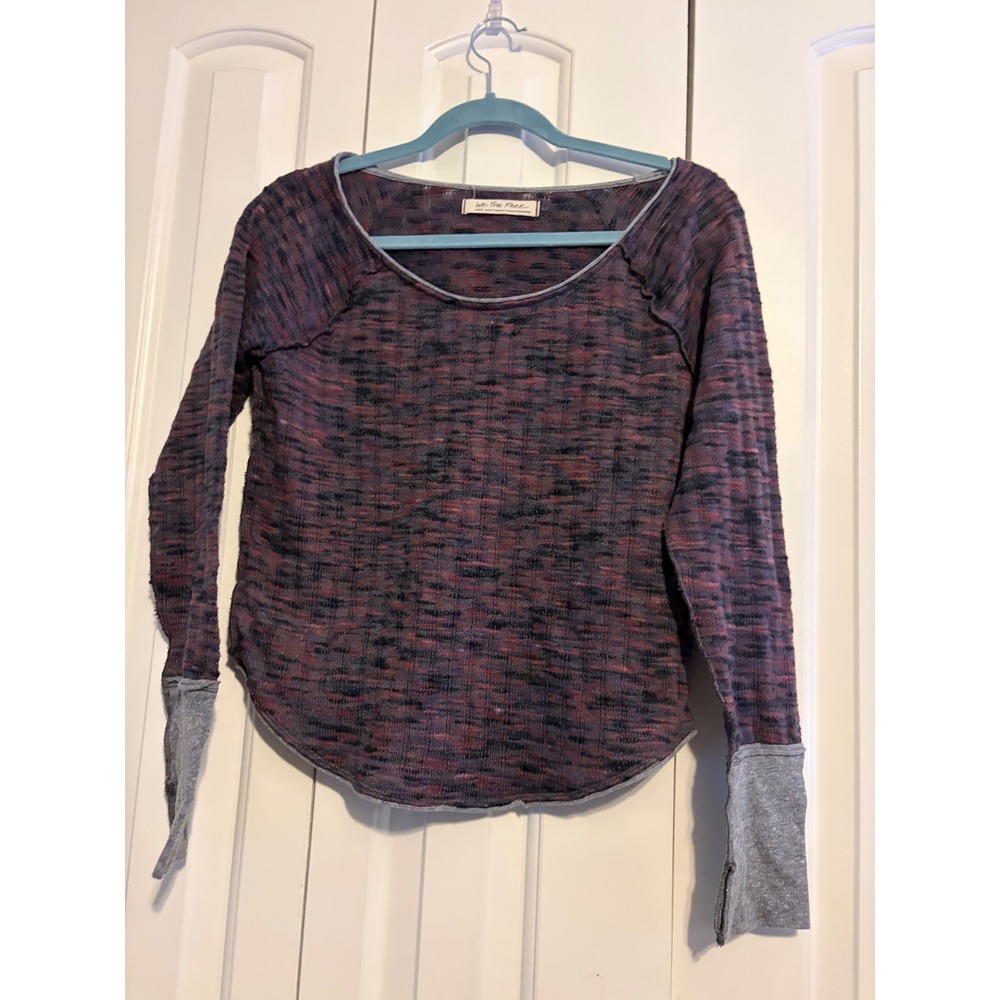 We The Free Marled Knit Long Sleeve Thermal Top Shirt Burgundy Grey L - Picture 2 of 7